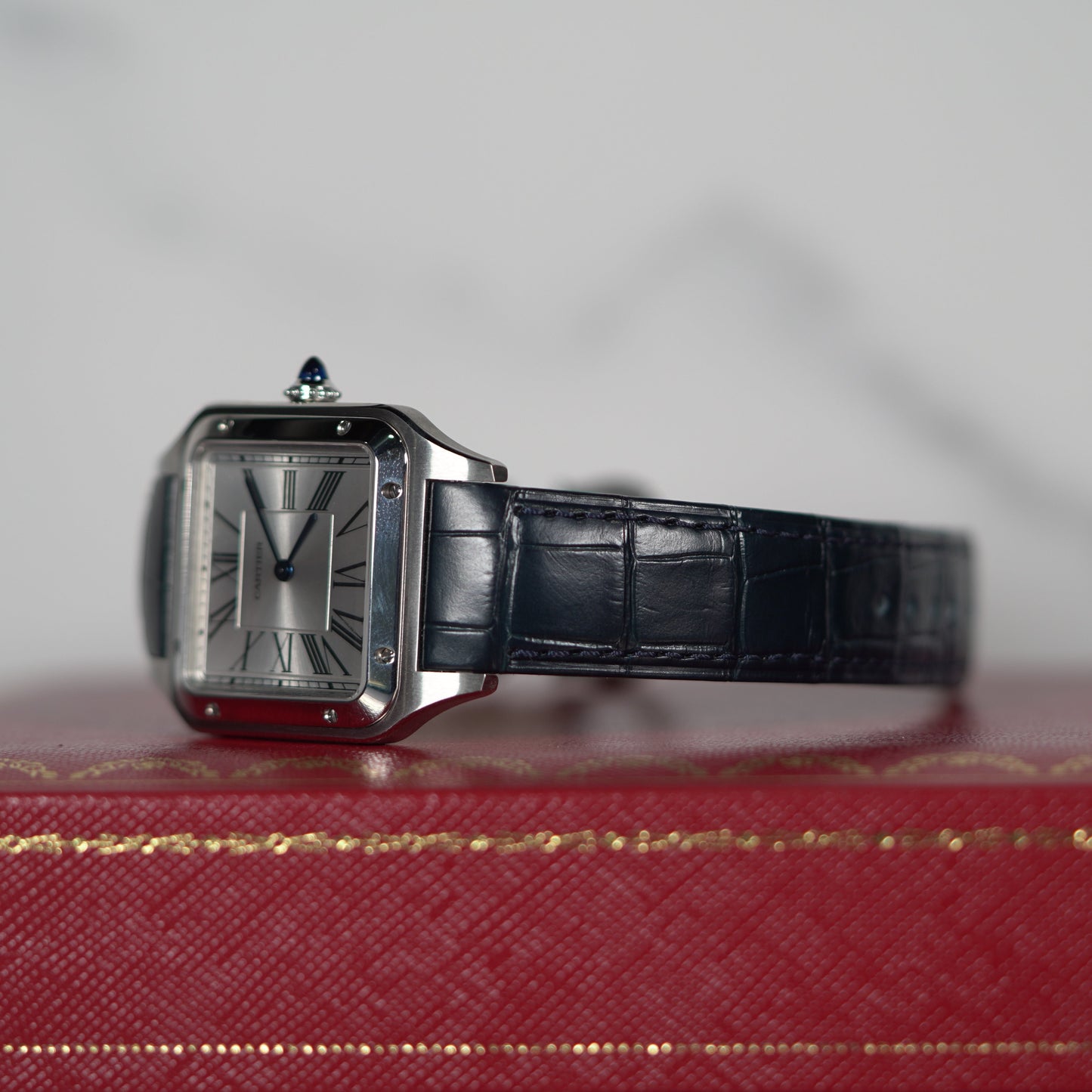 Cartier Santos Dumont Stainless Steel Large White Leather Box & Papers 2024 WSSA0022