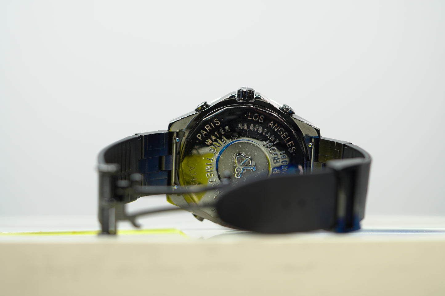 Jacob & Co. 5 Time Zone PVD Factory Diamond Bezel 47mm Black Leather Watch Only JACOBPVDD