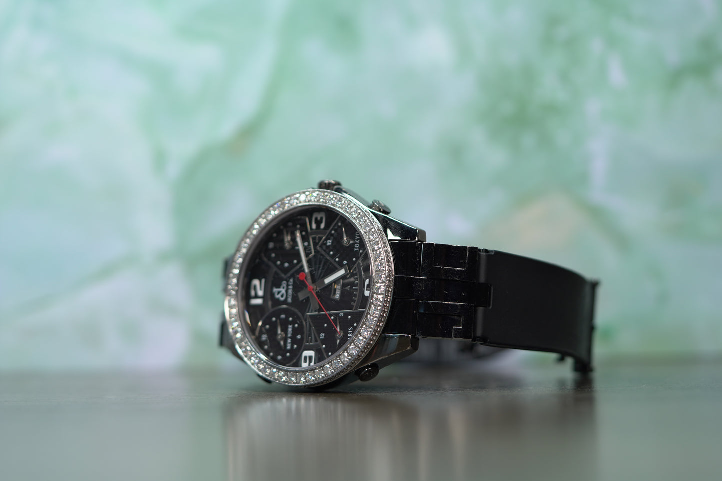 Jacob & Co. 5 Time Zone PVD Factory Diamond Bezel 47mm Black Leather Watch Only JACOBPVDD