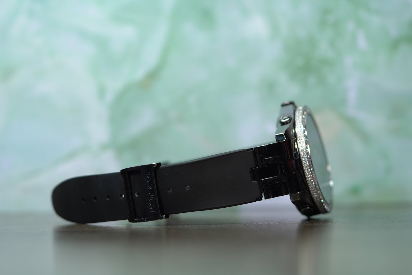 Jacob & Co. 5 Time Zone PVD Factory Diamond Bezel 47mm Black Leather Watch Only JACOBPVDD