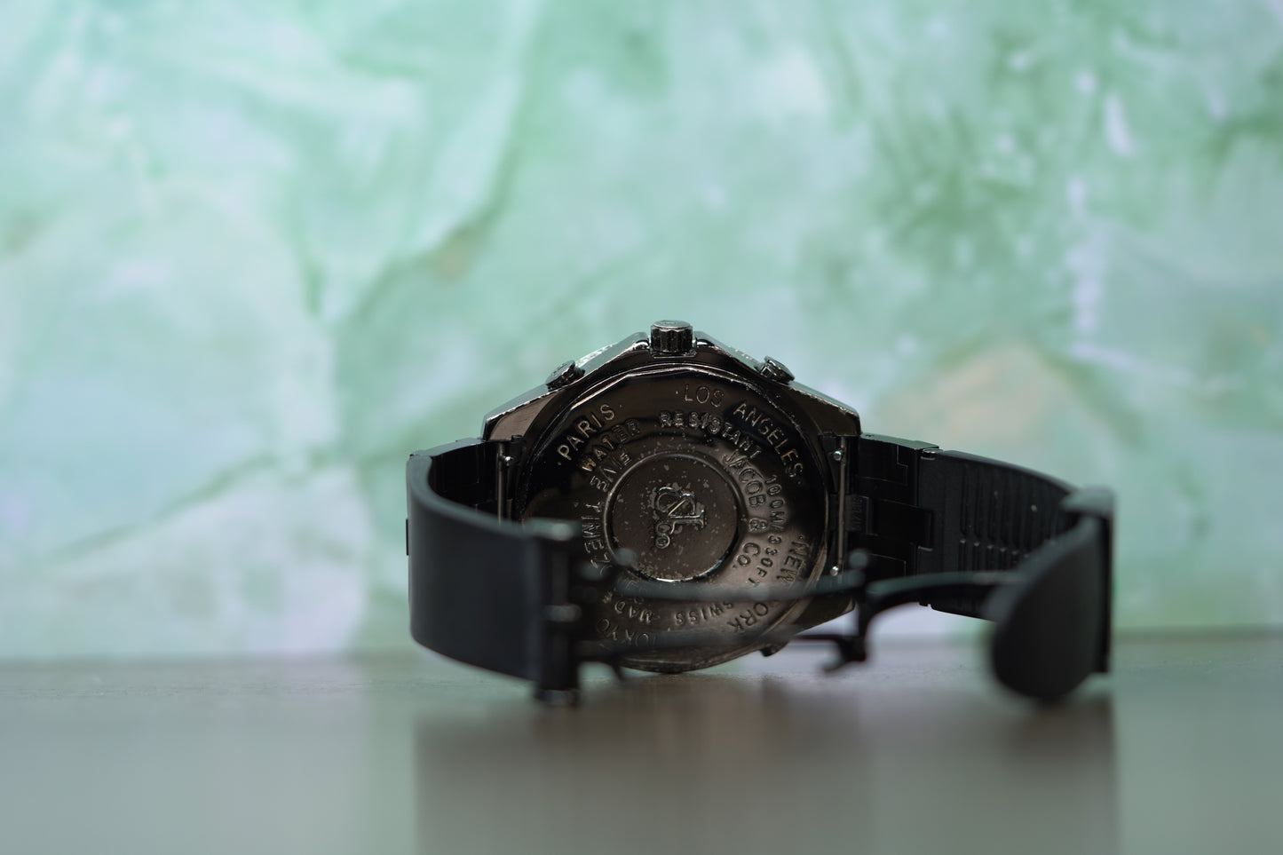 Jacob & Co. 5 Time Zone PVD Factory Diamond Bezel 47mm Black Leather Watch Only JACOBPVDD