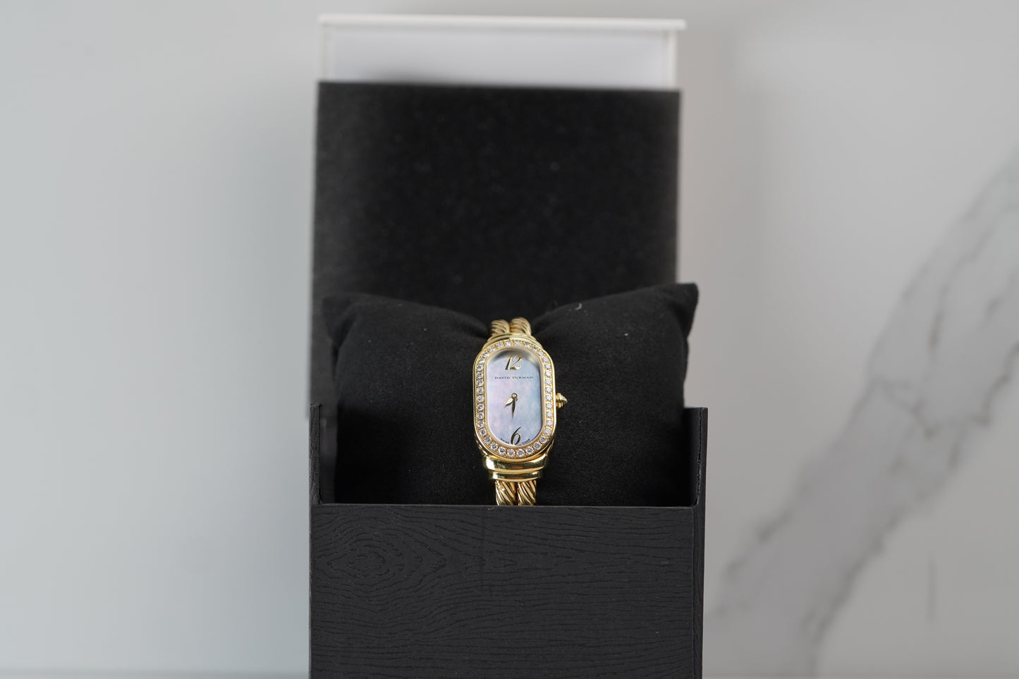 David Yurman Madison Yellow Gold 20mm Black Mother Of Pearl Bracelet Watch Only T408M88