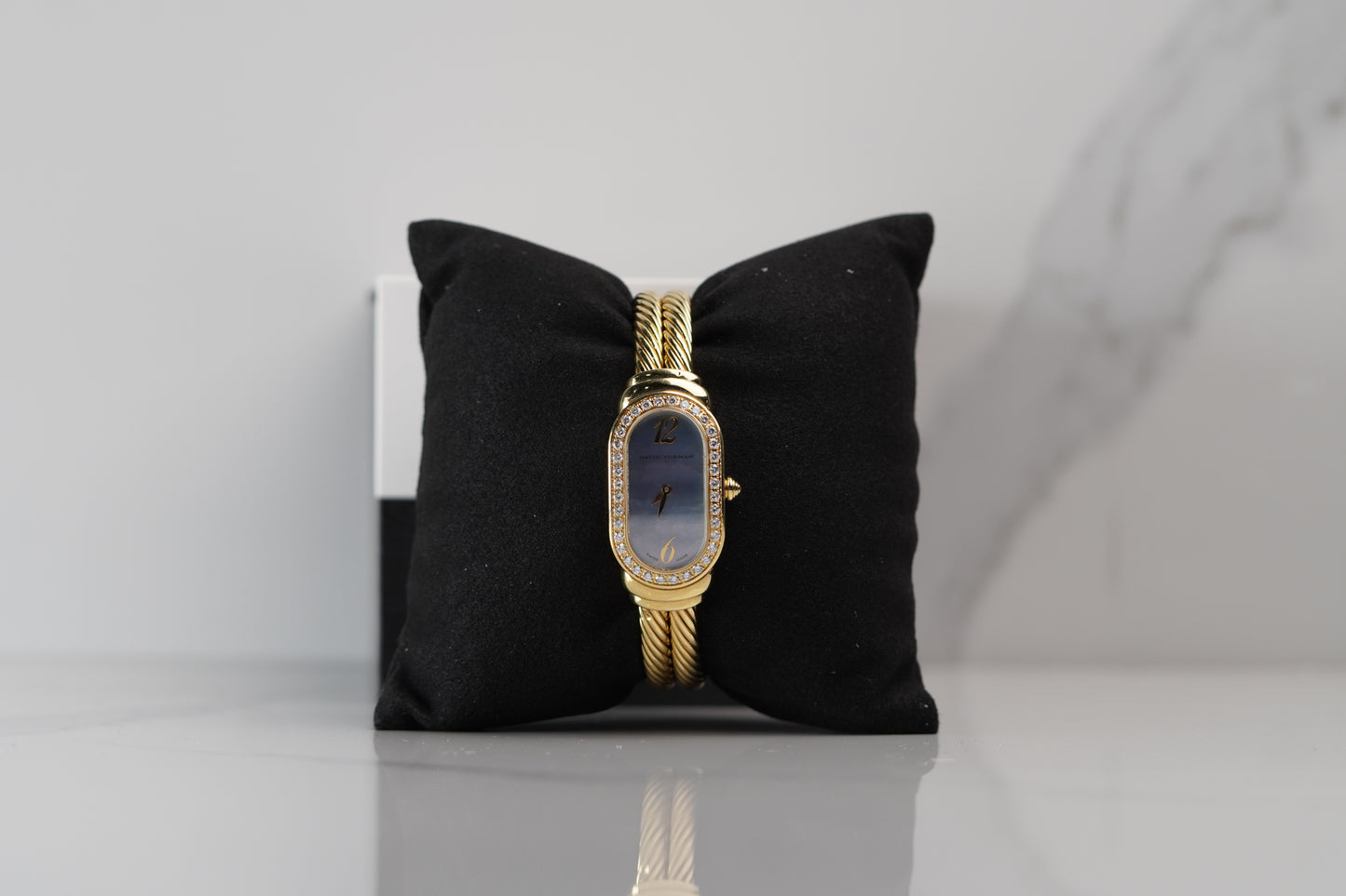 David Yurman Madison Yellow Gold 20mm Black Mother Of Pearl Bracelet Watch Only T408M88