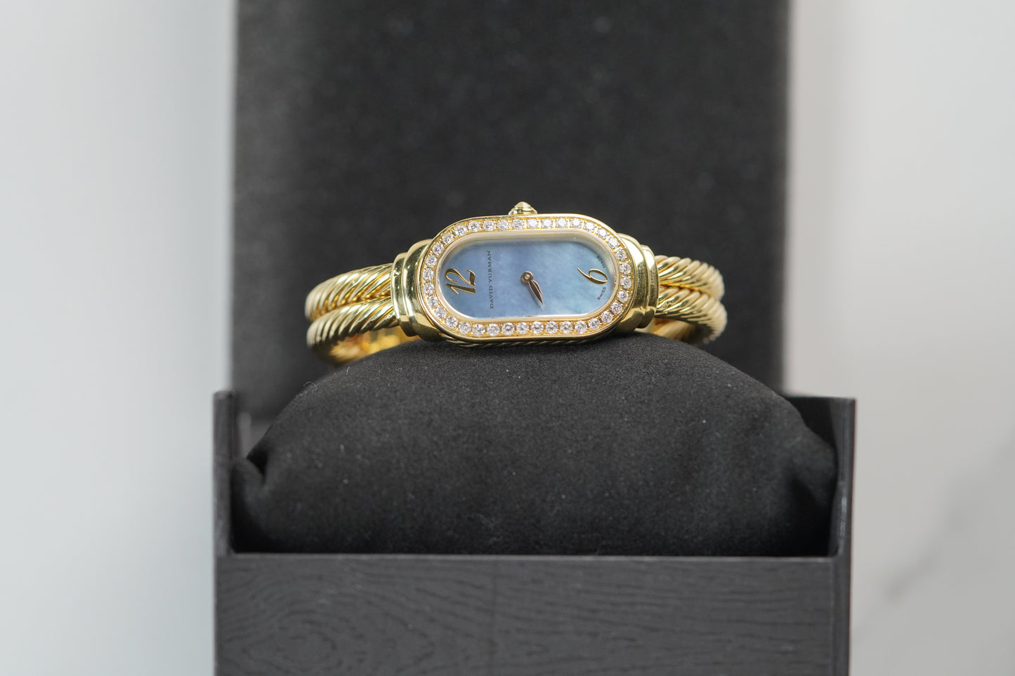 David Yurman Madison Yellow Gold 20mm Black Mother Of Pearl Bracelet Watch Only T408M88