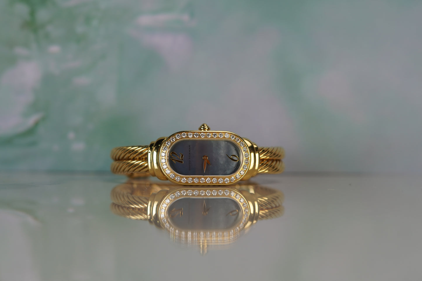 David Yurman Madison Yellow Gold 20mm Black Mother Of Pearl Bracelet Watch Only T408M88
