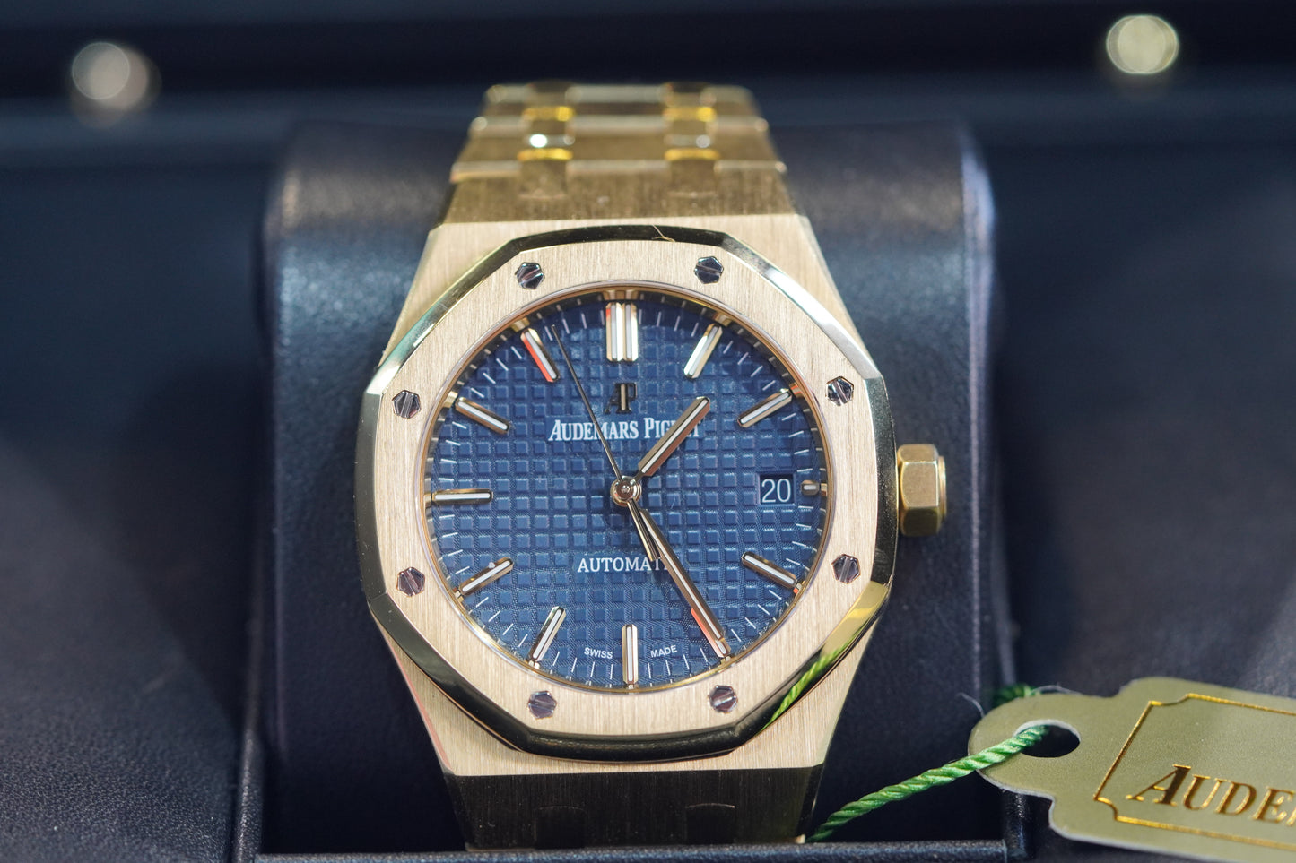 Audemars Piguet Royal Oak Yellow Gold 37mm Blue Bracelet Box & Papers 2017 15450BA