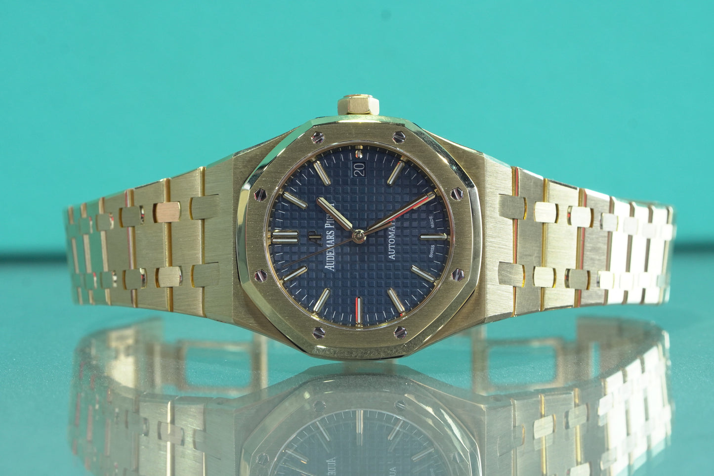 Audemars Piguet Royal Oak Yellow Gold 37mm Blue Bracelet Box & Papers 2017 15450BA