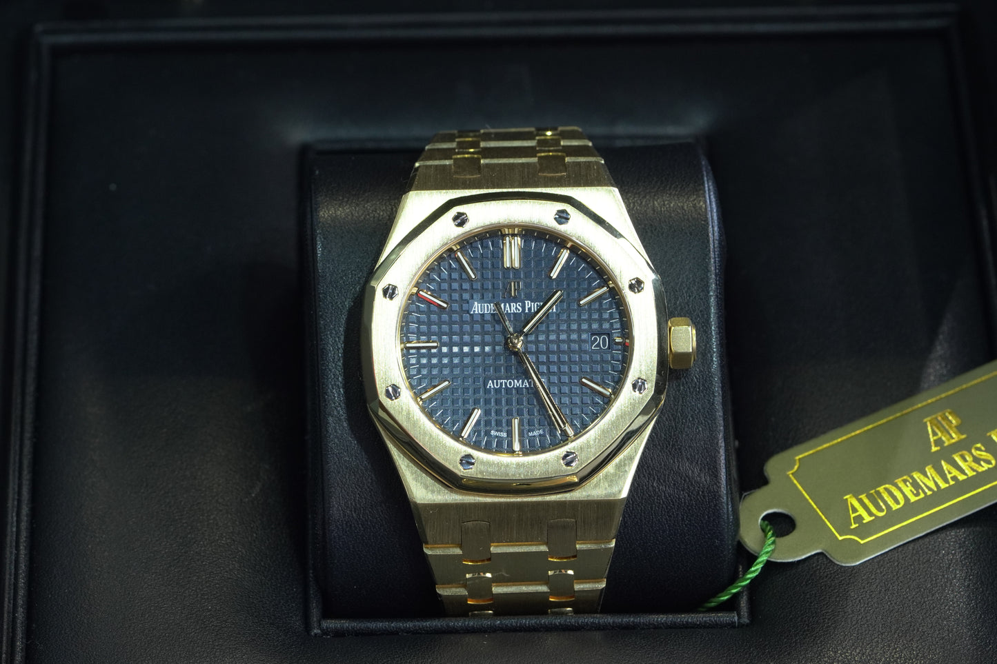Audemars Piguet Royal Oak Yellow Gold 37mm Blue Bracelet Box & Papers 2017 15450BA