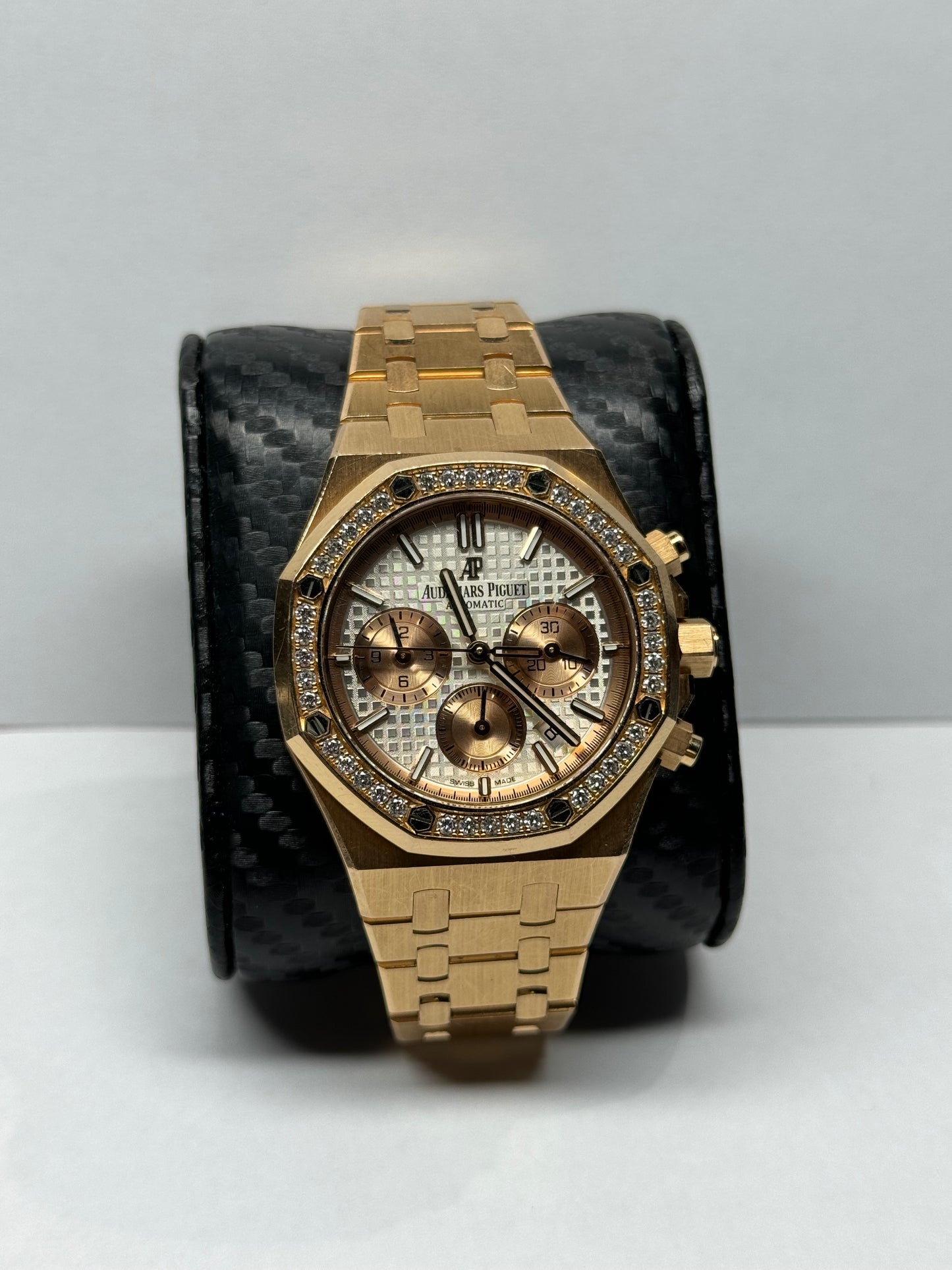 Audemars Piguet Royal Oak Offshore Rose Gold Diamond Bezel 38 White Bracelet Watch Only 26315OR