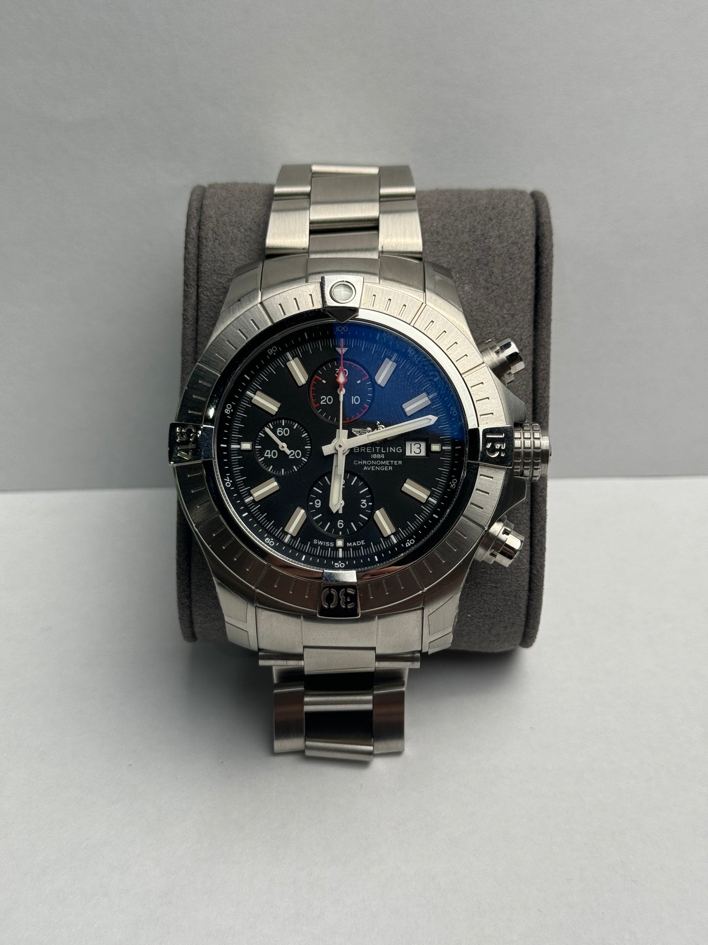 Breitling Super Avenger Stainless Steel 48mm Black Bracelet Box & Papers A13375