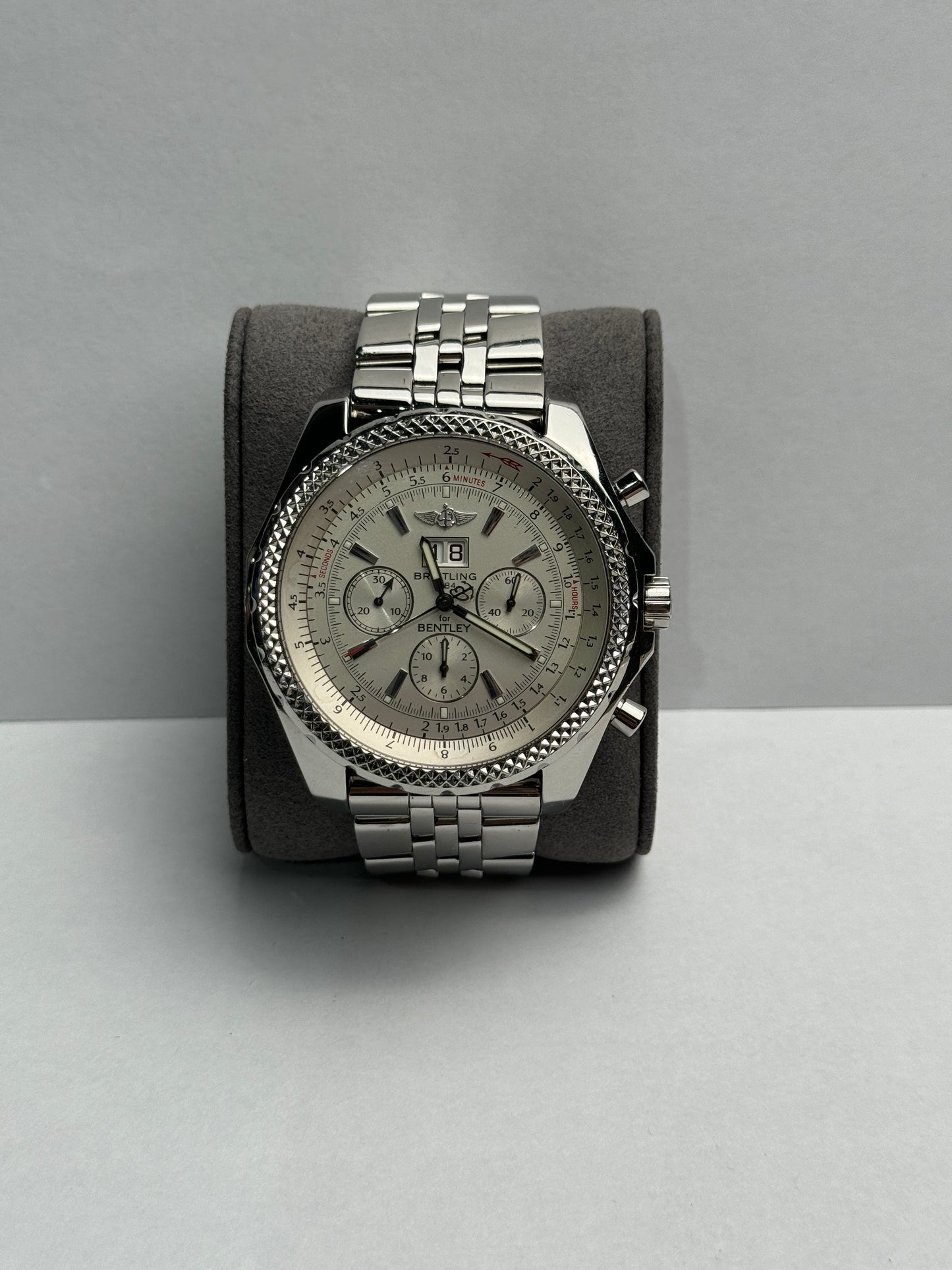 Breitling Bentley Stainless Steel 48mm White Bracelet Box & Papers A44362