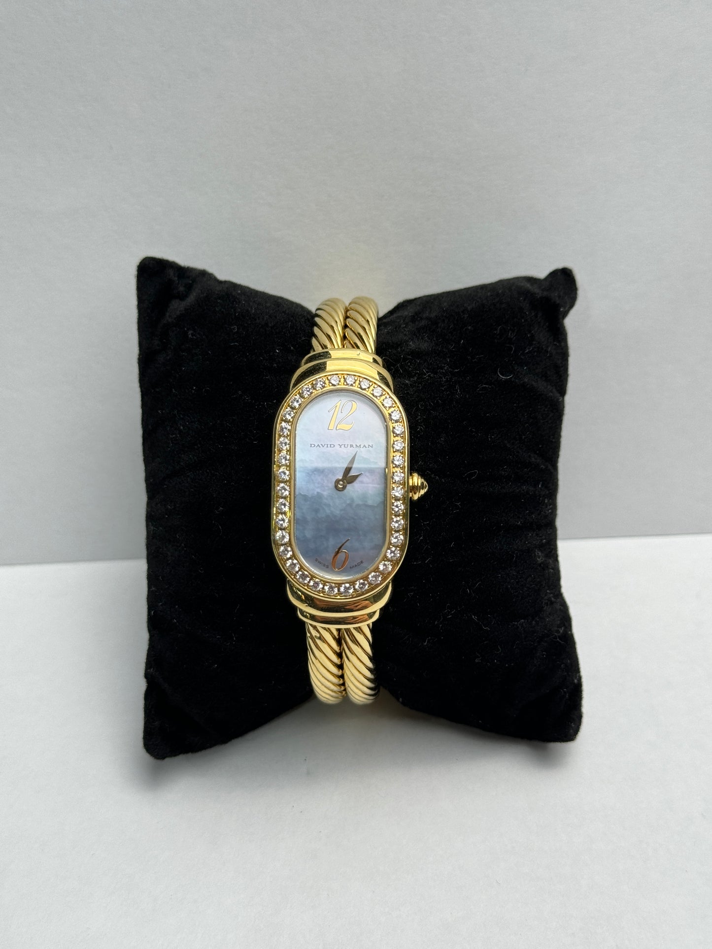 David Yurman Madison Yellow Gold 20mm Black Mother Of Pearl Bracelet Watch Only T408M88