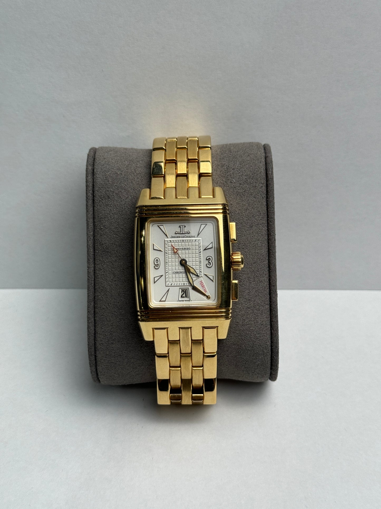 Jaeger Le Coutre Reverso Yellow Gold 26mm Dual White Bracelet Watch Only 290160