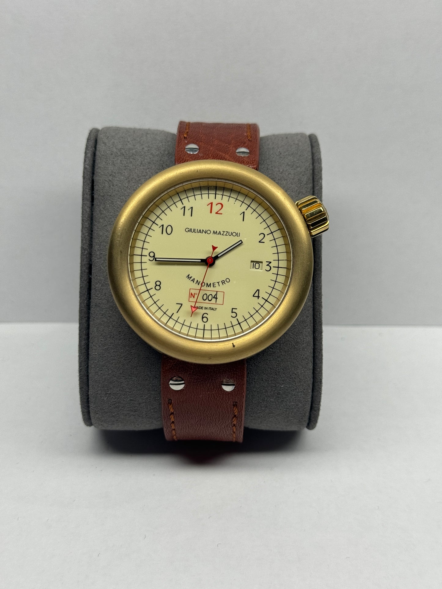 Giuliano Mazzuoli Manometro Bronze 45mm Ivory Leather Watch Only UNK 45MANOBRNZ