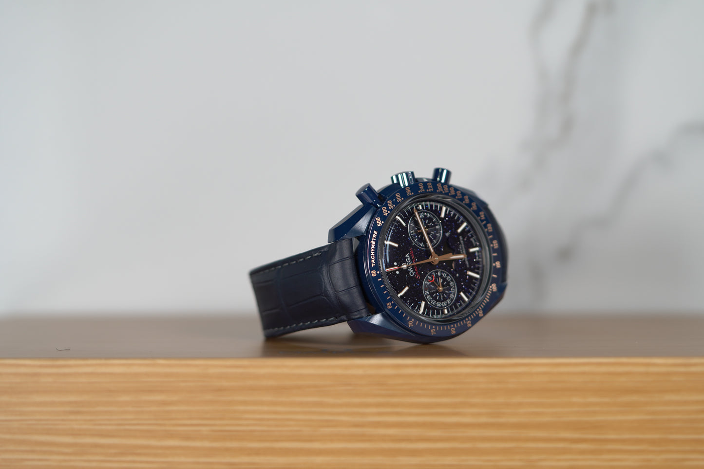 Omega Speedmaster Moonphase Stainless Steel 44mm Blue Leather Box & Papers 2024 30493445203002