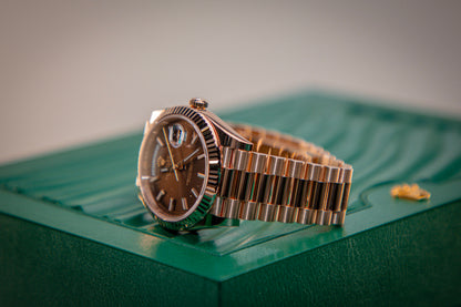 2024 Rolex Day-Date Rose Gold Chocolate Dial Index 228235