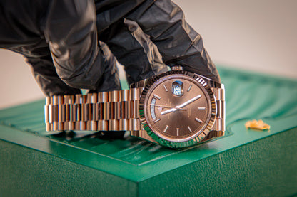 2024 Rolex Day-Date Rose Gold Chocolate Dial Index 228235