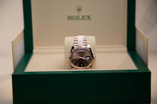 2024 Rolex Day-Date Rose Gold Chocolate Dial Index 228235