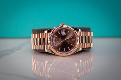 2024 Rolex Day-Date Rose Gold Chocolate Dial Index 228235