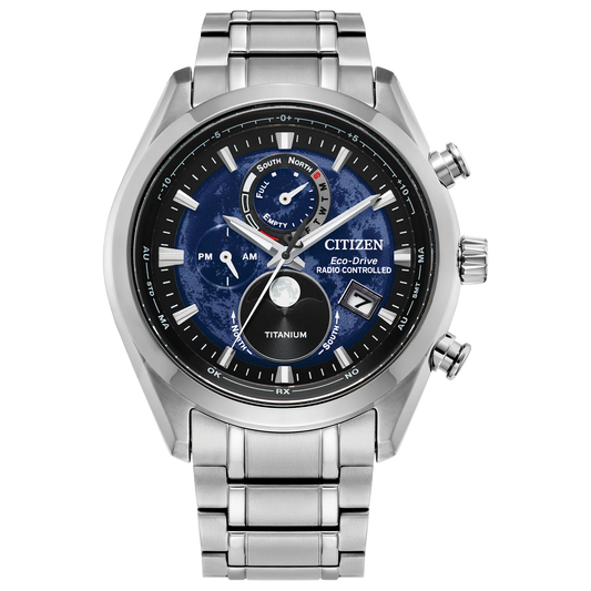 Citizen Tsuki-Yomi A-T Eco-Drive Blue Dial Titanium Mens Watch BY1010-57L