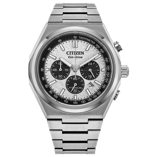 Citizen Zenshin Super Titanium White Dial Chronograph 42mm Watch CA4610-85A