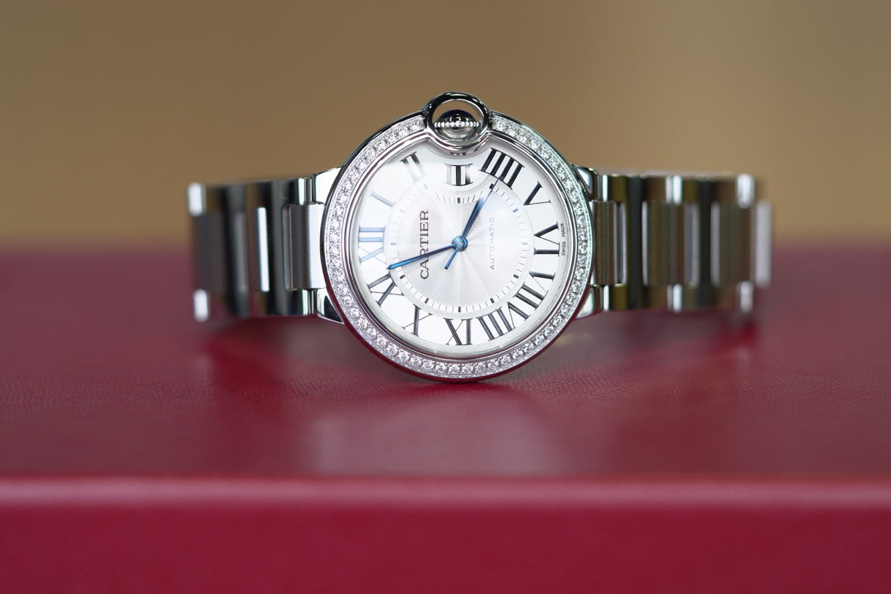 Cartier Ballon Bleu Stainless Steel Diamond Bezel 36mm White Bracelet Watch Only UNK W4BB0024