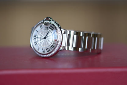 Cartier Ballon Bleu Stainless Steel Diamond Bezel 36mm White Bracelet Watch Only UNK W4BB0024