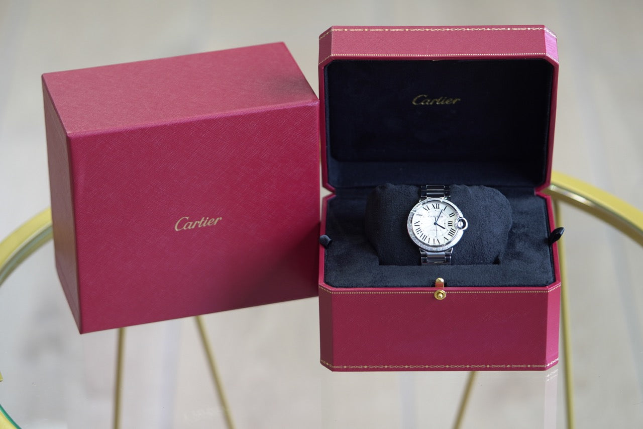 Cartier Ballon Bleu Stainless Steel Diamond Bezel 36mm White Bracelet Watch Only UNK W4BB0024