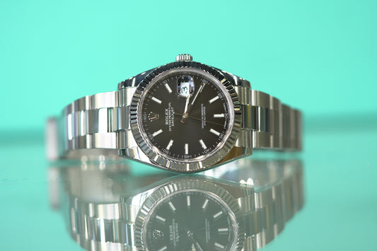 Rolex DateJust Stainless Steel Fluted Bezel 41mm Black Oyster Watch Only UNK 126334