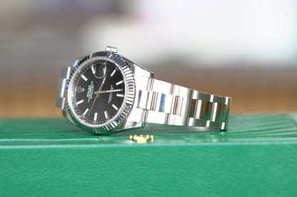 Rolex DateJust Stainless Steel Fluted Bezel 41mm Black Oyster Watch Only UNK 126334