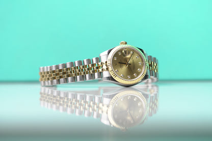 Rolex Datejust Two Tone Yellow Fluted Bezel 31mm Champagne Jubilee Watch Only UNK 178273