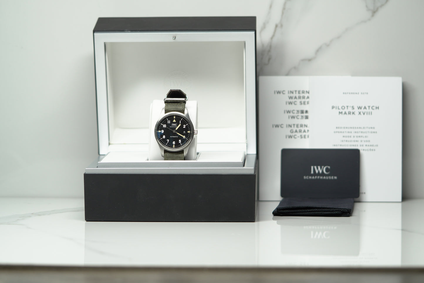 IWC Pilot's Mark XVIII Stainless Steel 40mm Black Nato Strap (Green) Box & Papers 2017 IW327007