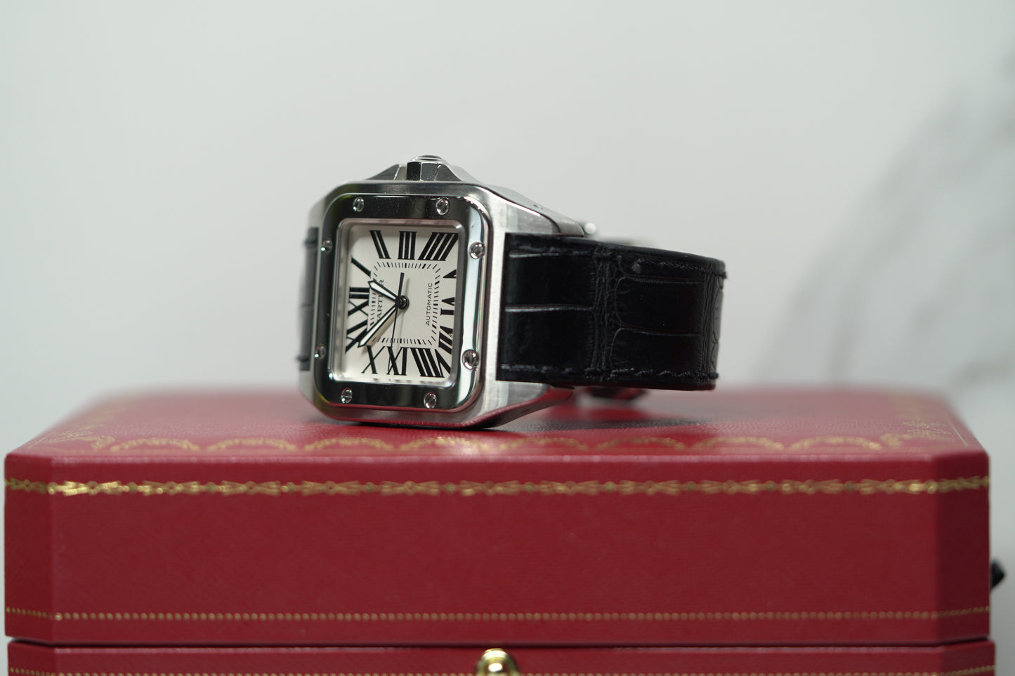 Cartier Santos XL Stainless Steel 41mm White Leather Watch Only W20073X8