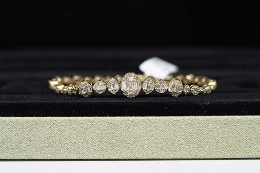 14KT 2.65CT DIAMOND ROUND BAGUETTE BRACELET YG