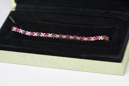 14KT 1.30CT DIAMOND RUBY BRACELET YG