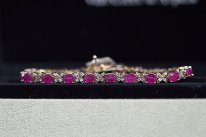 14KT 1.30CT DIAMOND RUBY BRACELET YG