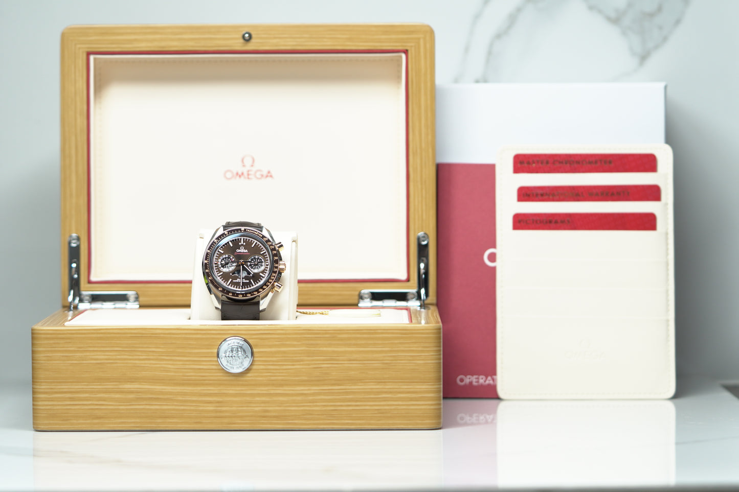 Omega Speedmaster Moonphase Stainless Steel 44mm Brown Leather Box & Papers 2024 30423445213001