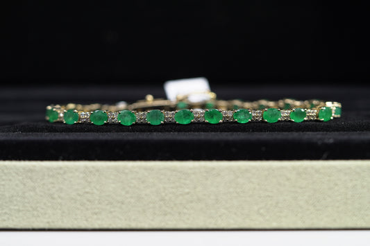 14KT 1.10CT DIAMOND EMERALD BRACELET YG