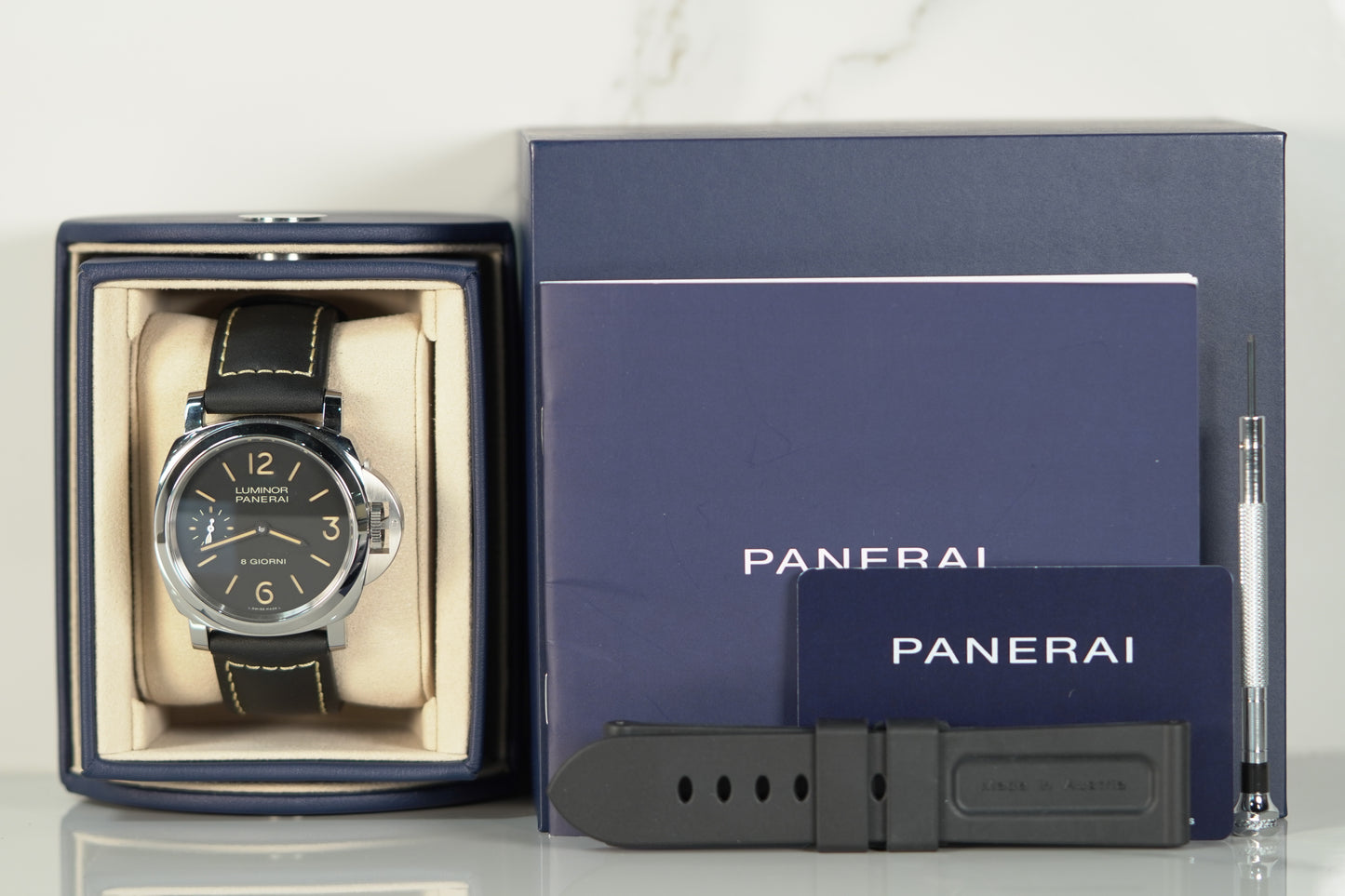 Panerai Luminor 8 Giorni Stainless Steel 44mm Black Leather Box & Papers 2024 PAM00915