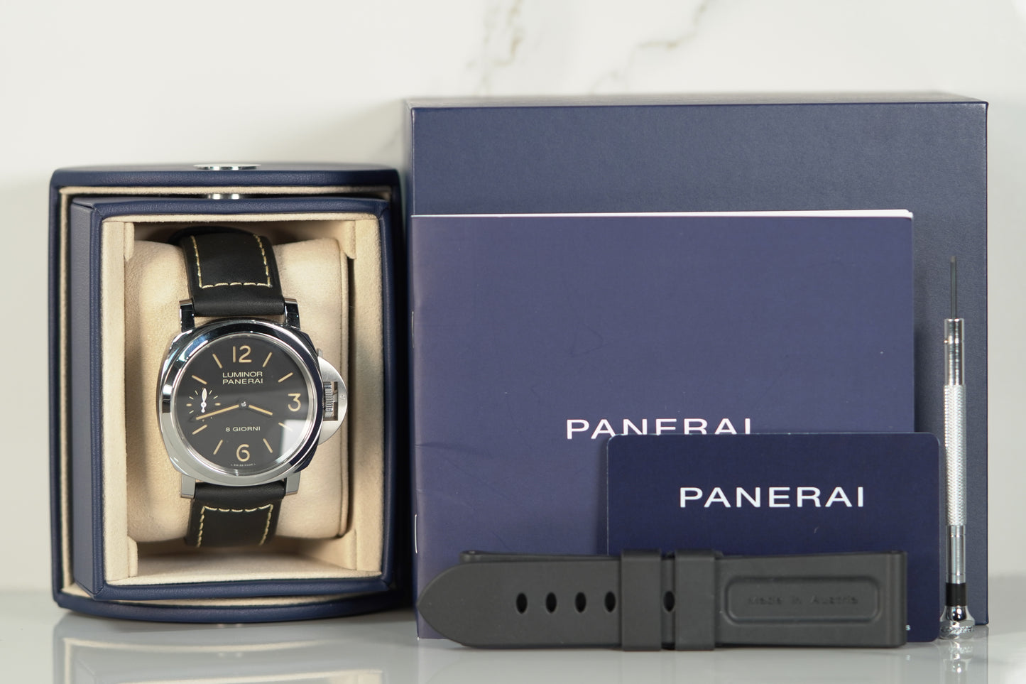 Panerai Luminor 8 Giorni Stainless Steel 44mm Black Leather Box & Papers 2024 PAM00915