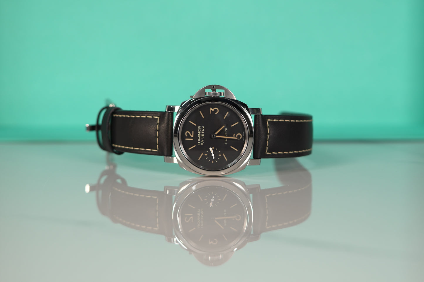 Panerai Luminor 8 Giorni Stainless Steel 44mm Black Leather Box & Papers 2024 PAM00915