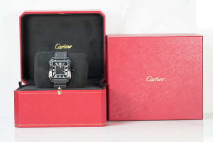 Cartier Santos Stainless Steel Large Black Rubber Box & Papers 2023 WSSA0039