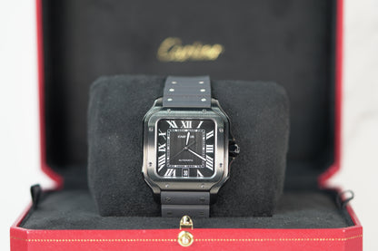 Cartier Santos Stainless Steel Large Black Rubber Box & Papers 2023 WSSA0039