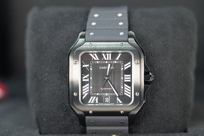 Cartier Santos Stainless Steel Large Black Rubber Box & Papers 2023 WSSA0039