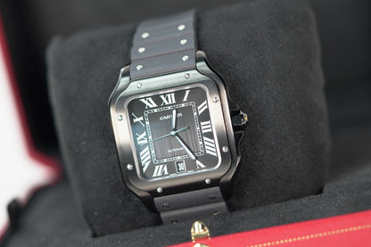 Cartier Santos Stainless Steel Large Black Rubber Box & Papers 2023 WSSA0039