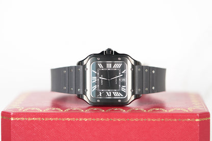 Cartier Santos Stainless Steel Large Black Rubber Box & Papers 2023 WSSA0039