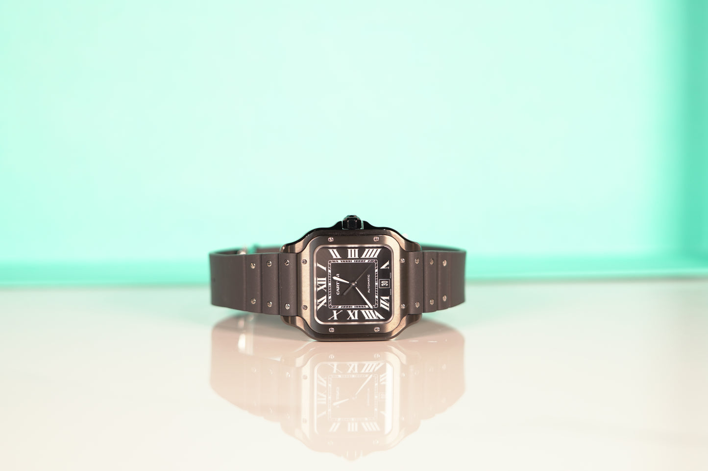 Cartier Santos Stainless Steel Large Black Rubber Box & Papers 2023 WSSA0039