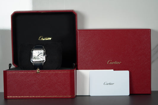 Cartier Santos Dumont Stainless Steel Large White Leather Box & Papers 2024 WSSA0022