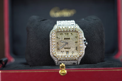 Cartier Santos Large Two Tone Yellow Bustdown 40mm Diamonds Bracelet Watch Only WSSA0018