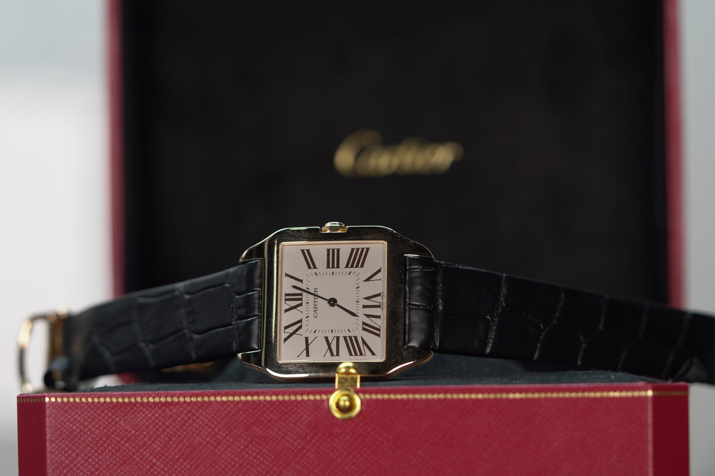 Cartier Santos Dumont Rose Gold Large Grey Leather Papers 2023 W2006951